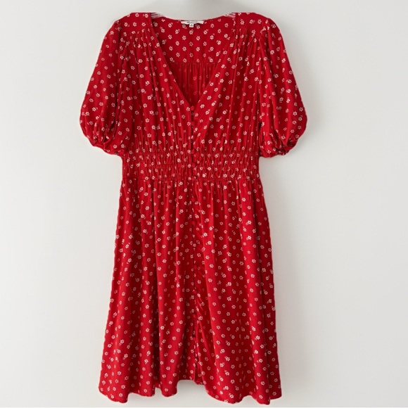 Madewell Women's Sophia Mini Dress Red Bandana Flower Floral Medium Puff Sleeve - Picture 2 of 13